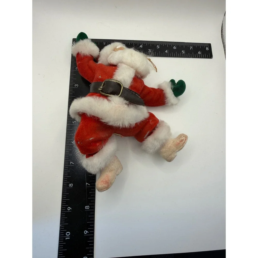 Vintage Mid Century Flocked‎ Santa Claus Christmas Ornament Poseable Red 7 Inch